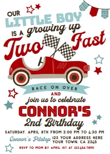 Racing Second Birthday Invitation (Red) - www.printerfairy.com design preview