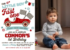 Racing First Birthday Invitation with Photo - www.printerfairy.com design preview