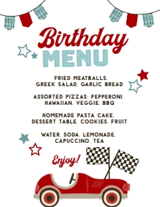 Racing Party Menu - www.printerfairy.com design preview
