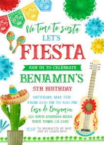 Fiesta Birthday Invitation (Red,Yellow,Green) - www.printerfairy.com design preview
