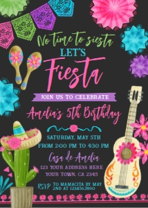 Fiesta_ Birthday Invitation (Pink,Teal,Green,Purple-Black) - www.printerfairy.com design preview