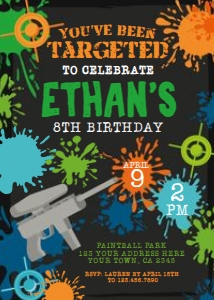 Paintball Birthday Party Invitation (Black) - www.printerfairy.com: Paintball Birthday Party Invitation (Black) - www.printerfairy.com