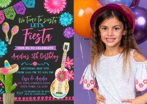 Fiesta Invitation with Photo (Pink & Black) - www.printerfairy.com design preview