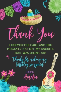 Fiesta Thank You Card (Pink & Black) - www.printerfairy.com design preview