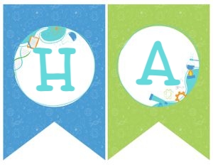 Science Birthday Banner (blue, green) - www.printerfairy.com design preview