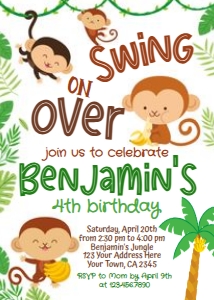 Monkey Birthday Invitation - www.printerfairy.com design preview