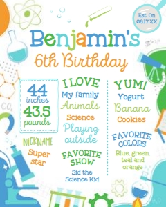 Science Birthday Board (blue, green) - www.printerfairy.com design preview