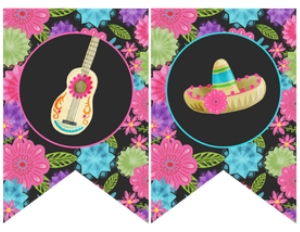 Fiesta Happy Birthday Banner (Pink & black) - www.printerfairy.com design preview