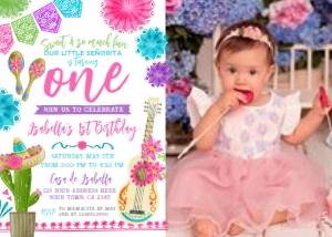 Fiesta Invitation One (Pink & White) - www.printerfairy.com design preview