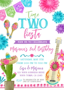 Fiesta Invitation Two (Pink & White) - www.printerfairy.com design preview
