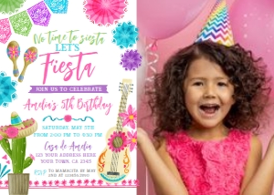 Fiesta Birthday Invitation (Pink & White) - www.printerfairy.com design preview