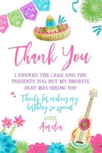 Fiesta Thank You Card (Pink & White) - www.printerfairy.com design preview