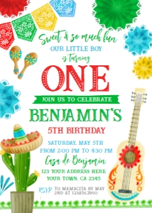 Fiesta Birthday Invitation ONE (Red & White) - www.printerfairy.com design preview