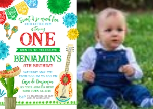 Fiesta Birthday Invitation ONE with photo (Red & White) - www.printerfairy.com design preview