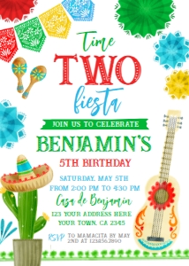 Fiesta Second Birthday Invitation (Red & White) - www.printerfairy.com design preview