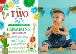 Fiesta Second Birthday Invitation with Photo (Red & White) - www.printerfairy.com design preview