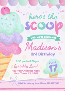 Ice Cream Invitation (Pink, purple, turquoise) - www.printerfairy.com design preview
