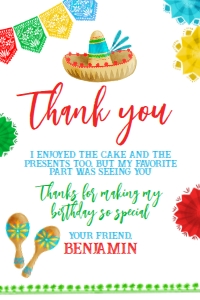 Fiesta Thank You Card (Red & White) - www.printerfairy.com design preview