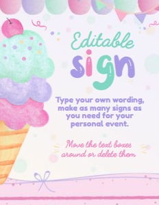 Ice Cream Editable Sign (Pink, purple, turquoise) - www.printerfairy.com design preview