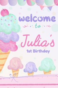 Ice Cream Welcome Sign (Pink, purple, turquoise) - www.printerfairy.com design preview