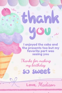 Ice Cream Thank You Card (Pink, purple, turquoise) - www.printerfairy.com design preview