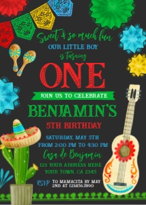 Fiesta Birthday Invitation ONE (Red & Black) - www.printerfairy.com design preview