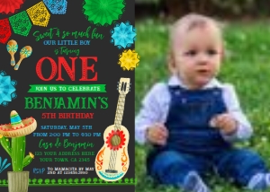 Fiesta First Birthday Invitation with Photo (Red & Black) - www.printerfairy.com design preview