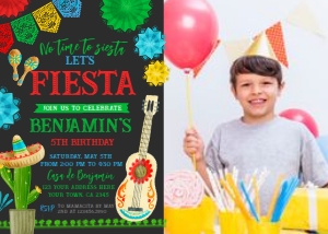 Fiesta Birthday Invitation with Photo (Red & Black) - www.printerfairy.com design preview
