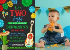 Fiesta Second Birthday Invitation with Photo (Red & Black) - www.printerfairy.com design preview