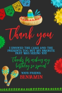 Fiesta Thank You Card (Red & Black) - www.printerfairy.com design preview