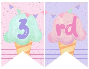 Ice Cream Birthday Banner (Pink, purple, turquoise) - www.printerfairy.com design preview