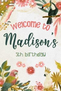 Tropical Birds Welcome Sign (yellow, red, green) - www.printerfairy.com design preview