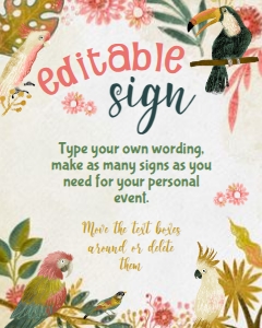 Tropical Birds Editable Sign (yellow, red, green) - www.printerfairy.com design preview