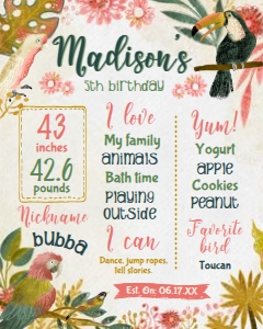 Tropical Birds Board (yellow, red, green) - www.printerfairy.com design preview