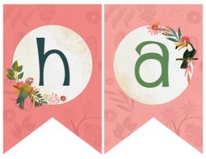 Tropical Birds Birthday Banner (yellow, red, green) - www.printerfairy.com design preview