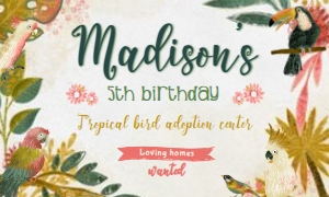 Tropical Birds Gable Box Label (yellow, red, green) - www.printerfairy.com design preview