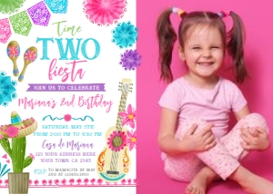 Fiesta Invitation Two with photo (Pink & White) - www.printerfairy.com design preview