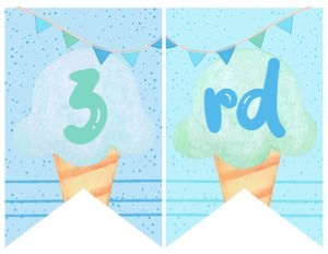 Ice Cream Birthday Party Banner (blue, green, turquoise) - www.printerfairy.com design preview