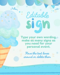 Ice Cream Editable Sign (blue, green, turquoise) - www.printerfairy.com design preview