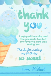 Ice Cream Thank You Card (blue, green, turquoise) - www.printerfairy.com design preview