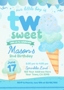 Ice Cream Second Birthday Invitation (blue, green, turquoise) - www.printerfairy.com design preview