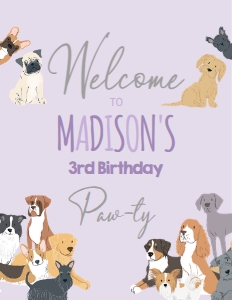 Puppies Welcome Sign (Purple) - www.printerfairy.com design preview