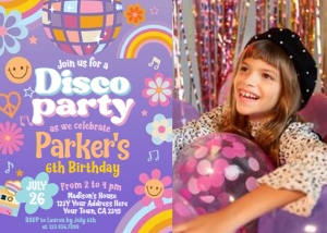 Disco Dance Birthday Invitation with Photo (Purple) - www.printerfairy.com design preview