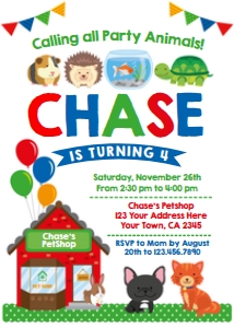 Pet Shop Birthday Invitation - www.printerfairy.com design preview