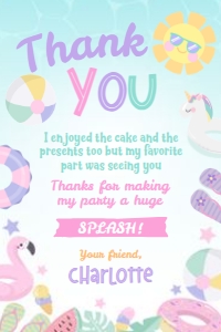 Pool Party Pastels Thank You Card (pink, purple, green) - www.printerfairy.com design preview