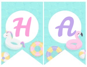 Pool Party Pastels Birthday Banner (pink, purple, green) - www.printerfairy.com design preview