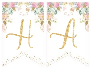 Kitty Cat Floral Happy Birthday Banner (2 flags per page)- www.printerfairy.com design preview