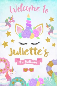 Pool Party Unicorn Welcome Sign (pink, purple) - www.printerfairy.com design preview