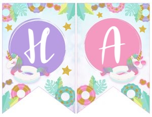 Pool Party Unicorn Birthday Banner (pink, purple) - www.printerfairy.com design preview