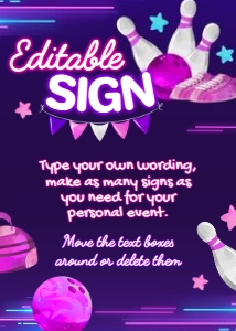 Bowling Editable Sign 5x7 (pink-purple) - www.printerfairy.com: Bowling Editable Sign (pink-purple) - www.printerfairy.com